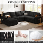 108 Inch Modular Sectional Sofa with Pull Out Bed,U Shaped 7 Seat Sectional Sleeper Sofa with Storage,Sectional Couches for Living Room,Cloud Modular Couch,Removable Sofa Cover,Black
