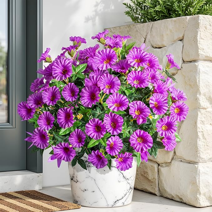 UV Resistant Artificial Petunias 13.3In Fake Flowers Artificial Flowers for Outdoors Silk Flowers Fake Hanging Basket Plants Suitable for Outdoor Porch Decoration patio Decor,8PCS,Dark purple