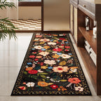 Runner Rug for Hallways Kitchen Rug Non Slip 2'6''x8' Washable Runner Rugs with Rubber Backing Soft Floral Carpet Runner for Hallways, Kitchen, Laundry, Bedroom, Bathroom(Black)