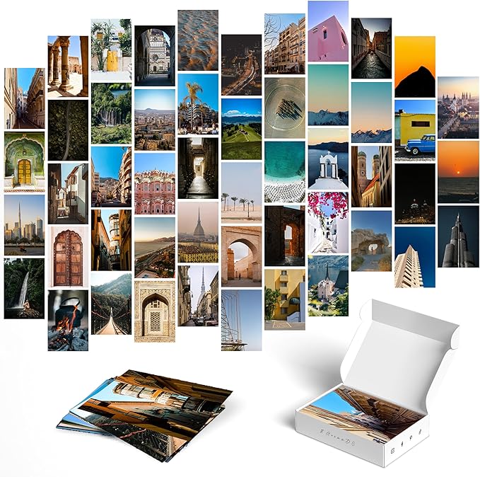 Y2K BOO World Travel Wall Collage Kit - 50pcs Aesthetic Posters for Room Decor, Perfect Dorm and Bedroom Wall Art, Adventure and Travel Collage Kit for Enthusiastic Teen Girls