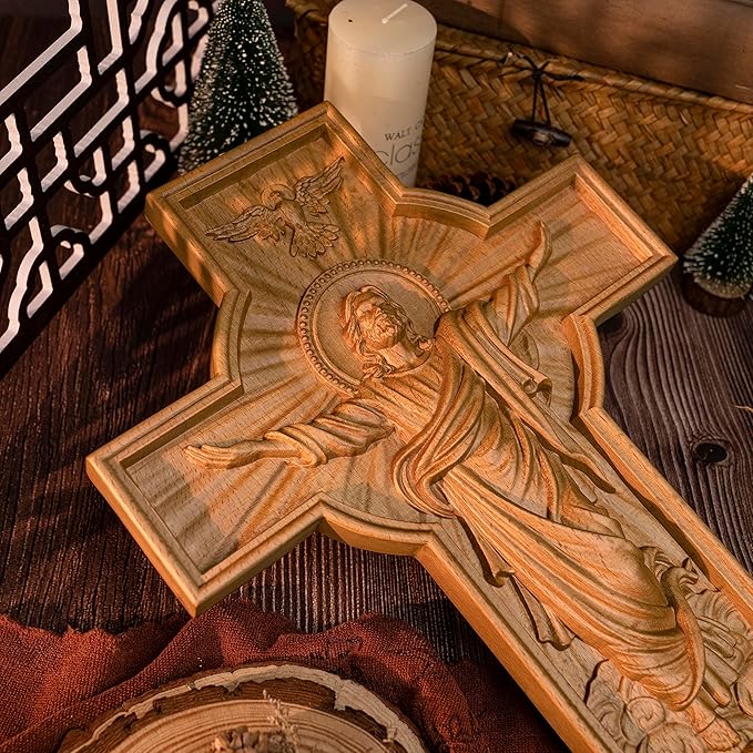 BGCOPPER Jesus Crucifix Wall Cross Handmade Wooden Cross for Wall Decor for Home Room Christmas Gift