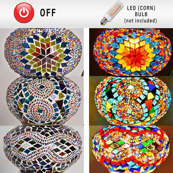 Mozaist Turkish Mosaic Lamp with Bulb – 3 Globe Tiffany-Style Table Light (Cappadocia Balloon)