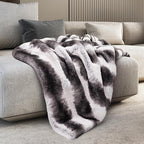 Mon Chateau Luxury Printed Faux Fur Throw with 6cm Foldover for Couch, Sofa, or Bed - Plush Ultra Soft Blanket for Sleeping or Home Décor, 60" x 70" (Striped)