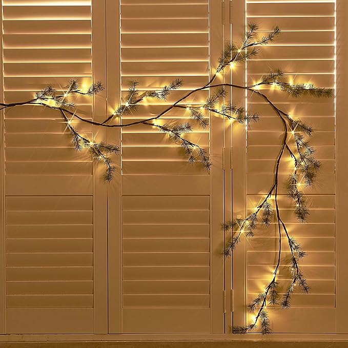 Birchlitland Lighted Pine Garland Battery Operated with Timer 6FT 48 LED Fairy Lights, Christmas Garland with Lights Wall Patio Wedding and Holiday Decor