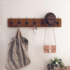 HBCY Creations Rustic Brown Solid Wood Wall Mounted Coat Rack with Shelf, 7 Hooks, 34" Long - Kitchen, Mudroom, Entryway, Bathroom - Includes Mounting Hardware, Coat Hanger, Dog Leash Hooks