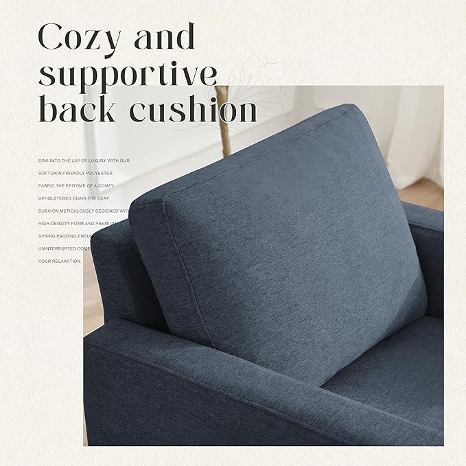 Mid-Century Accent Chair,Modern Linen Fabric Armchair for Living Room,Comfy Upholstered Reading Accent Chairs for Bedroom,Single Sofa Chair with Wood Legs (Blue Grey, 2 Pack)