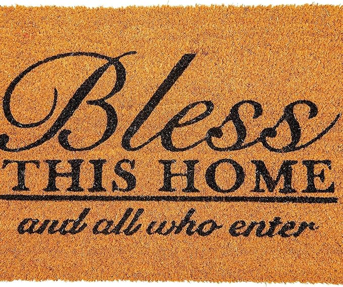 Juvale Coco Coir Door Mat 17 x 30 in - Bless This Home and All Who Enter Doormat for Front Entrance
