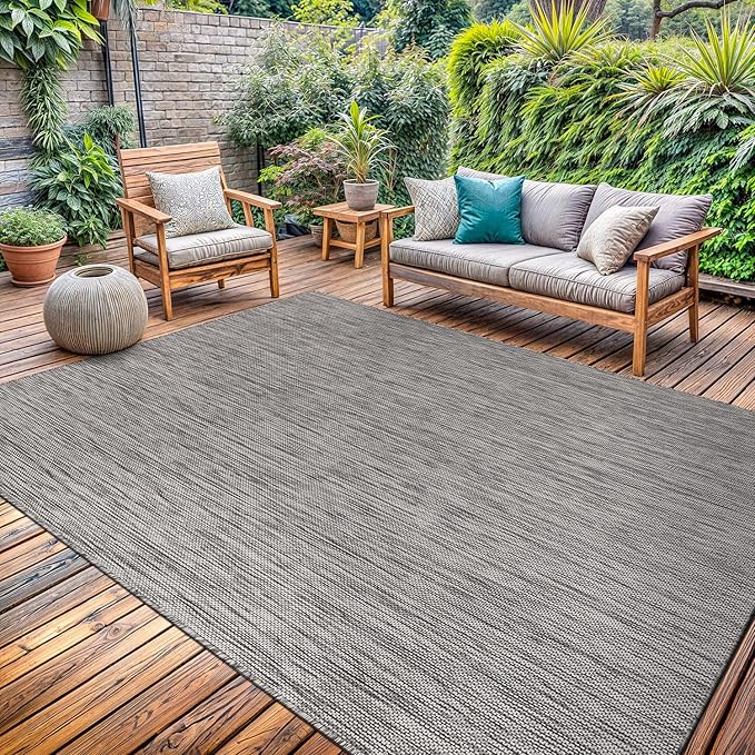 Washable Indoor Outdoor Rug 8x10 Weather Resistant Area Rugs Modern Solid for Porch Deck Balcony Backyard Patio Outside Carpet (8 X 10 Silver Grey)