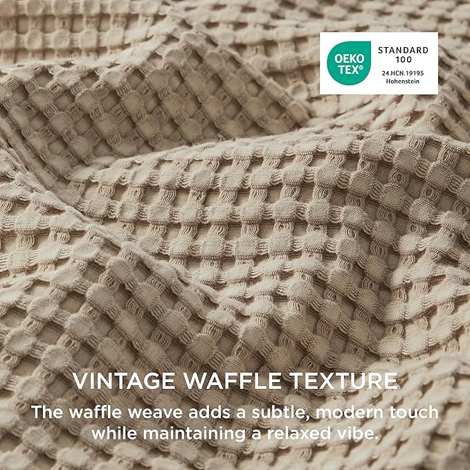 Bedsure Cooling Waffle Duvet Cover King - Cotton Blend Rayon Derived from Bamboo Duvet Cover Set for Hot Sleepers, Breathable Bedding Set with a Vintage Charm, 3 Pieces (Taupe, King, 104"x90")