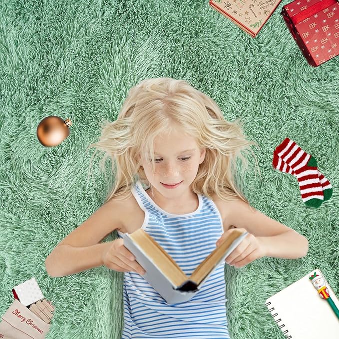 6x9 Fluffy Fuzzy Area Rug for Living Room Bedroom, Ultra Soft Large Living Room Rugs, Non Slip Thick Shag Rug for Dorm, Kids Girls Boys Rug for Home Decor Aesthetic, Sage Green