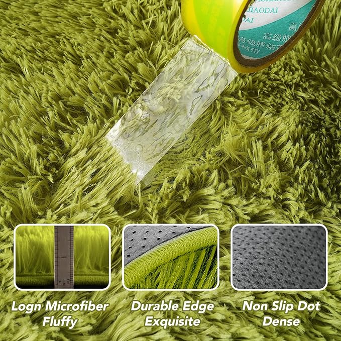 Green Grass Area Rugs for Bedroom: 4x6 Fluffy Shag Carpet-Fuzzy Furry Plush Soft Kids Girls Shaggy Bedside Indoor Floor Rug for Teen Dorm Home Decor Aesthetic (Lawn Green,4x6 Feet)