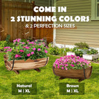 IDZO Solid Acacia Wood Half Barrel Planters Outdoor Set of 2 Different Sizes, Wooden Planters for Outdoor Plants with Metal Bands & Drainage Holes, Legs Included, Natural