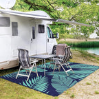 GENIMO Outdoor Rug 6' x 9' Waterproof for Patios Clearance, Reversible Outdoor Plastic Straw Camping Rug Carpet, Large Area Rugs Mats for RV, Camper, Deck, Balcony, Porch, Beach, Navy Blue&Jade Green