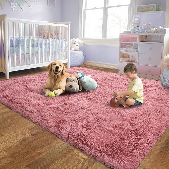 Soft Plush Shag Rug 5x7, Ultra Fluffy Rug for Living Room Bedroom, Non-Slip Fuzzy Large Area Rug for Living Room, Carpet for Girl Boy Kids, Modern Indoor Home Decor Aesthetic, Cameo Pink