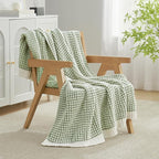 Amélie Home Chenille Waffle Throw Blanket for Couch, Reversible Pineapple Stitch Knit Soft Cozy Knit Blanket Lightweight Warm Decorative Throw for Sofa, Bed, Living Room, 50"x60", Sage Green&Ivory