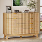 53" Tall Dresser for Bedroom, 8-Drawer Fluted Chest of Drawers, Modern Wood Highboy with Metal Slides and Handles, Anti-Tip Kit, Vertical Clothes Storage Organizer for Apartment, Closet