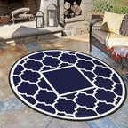 GENIMO 8' Round Outdoor Rug Waterproof for Patio Decor, Foldable Reversible Plastic Straw Area Rugs Mat for Rv, Outside Carpet for Camper, Deck, Picnic, Beach, Balcony, Camper, Blue & White