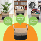 14"x12" Natural Jute Rope Woven Storage Basket with Handles for Plant, Blankets,Toys - Living Room Home Decor,Multifunctional Basket for Organizer,Picnic,Artificial Tree Black and Beige