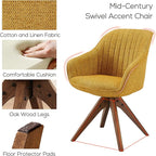 Art Leon Desk Chair No Wheels - Mid Century Modern Office Chair, Swivel Accent Chair with Oak Wood Legs, Fabric Upholstered Arm Chair, Yellow