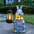 Rabbit Solar Lights Lantern Garden Statues with Succulent and 4 LED Lights - Outdoor Bunny Welcome Figurines Decorations for Patio Yard Lawn Ornaments Gifts for Birthday Easter Housewarming