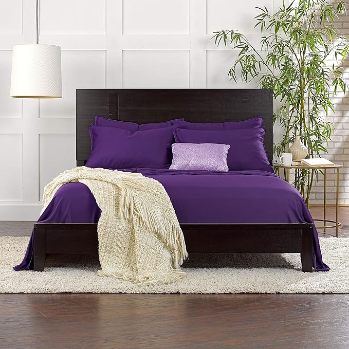 Queen Sheets by Pure Bamboo, Genuine 100% Organic Viscose Derived from Bamboo Bed Sheet Set, Luxuriously Soft & Cooling, Double Stitching, Lifetime Quality Promise (Queen, Purple)