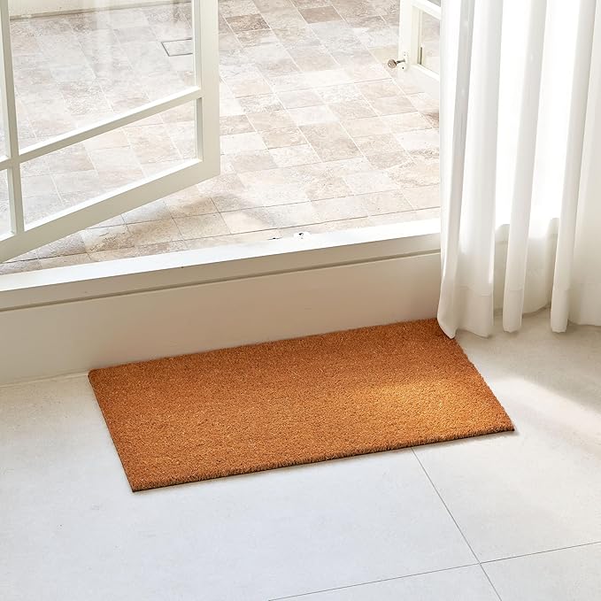 KANKUN Coco Coir Door Mat with Heavy Duty Backing, Welcome Doormat (17" x 30"), Doormat Entrance (Plain - Natural)