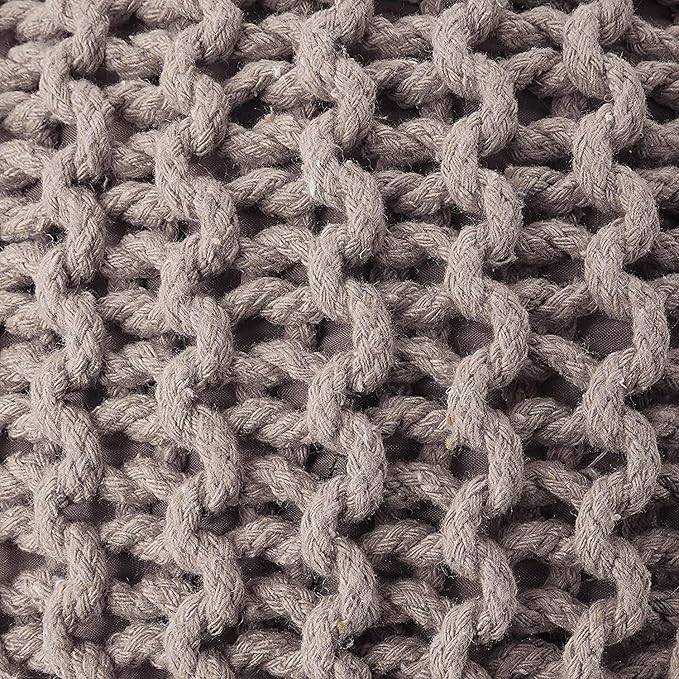 REDEARTH Round Pouf Foot Stool Bean Bag Ottoman - Hand Knitted Boho Pouffe - Home Decor Poof - Stuffed Foot Rest for Living Room - Nursery - Bedroom - Patio (19.5"x19.5"x14") - Taupe