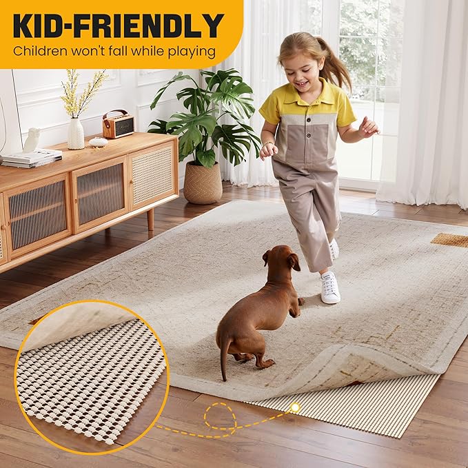 Non-Slip Rug Pad Gripper 10x12 Feet, Anti Skid Mat for Under Area Rugs, Keeps Rugs in Position and Safe, Thick Cushioned Carpet Pad for Hardwood Floors Protection