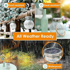 Cooo 6 Pack Heavy Crackle Glass Solar Lantern with 30 LED Firefly Lights– Waterproof Outdoor Hanging Lamp 215% Larger Solar Panel, Stainless Steel Lid Decorative Lighting for Garden Patio Table