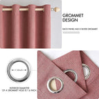 MIULEE 100% Blackout Linen Textured Curtains for Bedroom Solid Thermal Insulated Dusty Rose Grommet Room Darkening Curtains & Drapes Luxury Decor for Living Room Nursery 52 x 120 Inch (2 Panels)