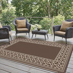 GENIMO Outdoor Rug Waterproof for Patio Decor, 3'x5' Foldable Reversible Plastic Straw Carpet for Porch, Outside Area Mat for Entryway, Rv, Deck, Picnic, Camper, Balcony, Beach, Coffee & Beige