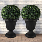 Pure Garden Outdoor Planter 2-Pack - 16x18-Inch Urn Planters - Plastic Plant Pots for Indoor, Outdoor, or Front Porch Decor - Flower Pots (Black)
