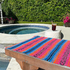 Del Mex Classic Mexican Blanket, Large Authentic Woven Falsa Throw (70"x50"), Artisan Southwest Décor for Beach, Yoga, Outdoors (Turquoise/Pink/Orange)
