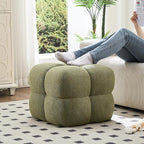 Zesthouse Square Pouf Ottoman Footstool, Modern Ottoman Coffee Table for Living Room, Poofy Boucle Stool Foot Rest, Upholstered Tufted Stool for Couch, Cube Vanity Chair Backless for Bedroom, Green