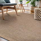 CAMILSON Easy Jute Rug 9x12, Indoor Outdoor Natural Color Fiber Area Rugs for Living Room and Patio Rug Herringbone Seagrass Boho Woven Design Easy-Cleaning Washable Outside Carpet Alfombras 9 x 12