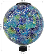 Sunnydaze 10 inch Solar Gazing Ball for Garden - Glass Outdoor Gazing Globe - Crackled Azul Terra