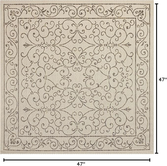 JONATHAN Y Vintage Filigree Indoor Outdoor Square Area Rug 4X4 Beige/Brown, Charleston Textured Weave for Backyard, Patio, Porch, Easy-Cleaning, High Traffic, Pet-Friendly, Non-Shedding (SMB106A-4SQ)