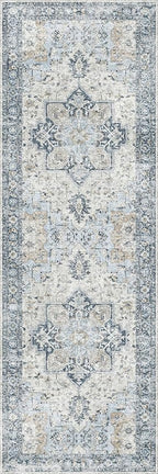 GENIMO Runner Rug 2x5, Machine Washable Non Slip Vintage Runner Rug, Low Pile Lighrweight Rugs for Entryway, Hallway, Kitchen and Corridor, Blue