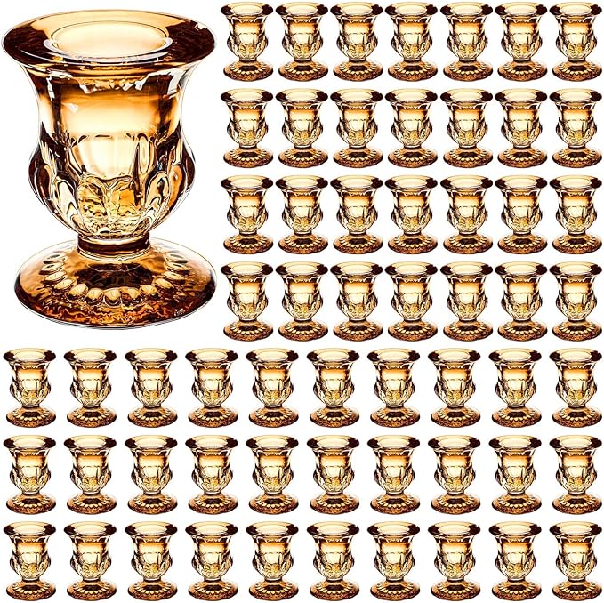 Foaincore 60 Pcs Candlestick Holders Bulk 2.5 Inch Taper Candle Holder for Table Centerpiece Thick Glass Ritual Candle Stand for Wedding Christmas Valentines Festival Party Decorations(Gold)