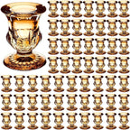 Foaincore 60 Pcs Candlestick Holders Bulk 2.5 Inch Taper Candle Holder for Table Centerpiece Thick Glass Ritual Candle Stand for Wedding Christmas Valentines Festival Party Decorations(Gold)