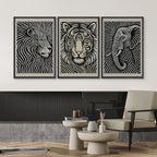 SIGNWIN Framed Canvas Print Wall Art Safari Animal Portrait Lion, Tiger, and Elephant Photography Modern Art Minimalist Black and White for Living Room, Bedroom, Office - 24"x36"x3 Black