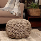 REDEARTH Round Pouf Ottoman - Hand Knitted Cable Boho Poof Home Décor Pouffe Circular Footrest for Living Room - Nursery - Bedroom - Lounge 100% Cotton (19.5"x19.5"x14") - Beige Ivory