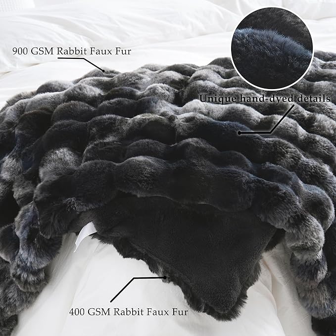 BENVWE Fluffy Faux Fur Throw Blanket for Couch, Soft Plush Thick Cozy Fuzzy Luxury Minky Bubble Blanket for Home Living Room Decor Gift for Women, Tie-dye Grey, 50" x 60", 1100GSM