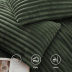 Bedsure Fluffy Duvet Cover Set - Ultra Soft Plush Shaggy Comforter Cover Queen Size, Warm Flannel Fleece Bed Sets for Winter, 3 Pieces (Striped Pattern, Green)