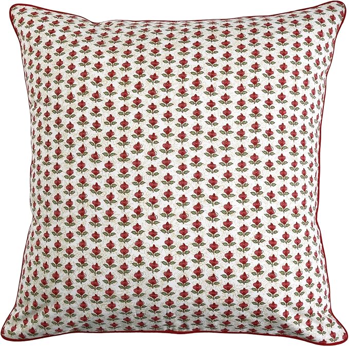 Ridhi Green and Red Print Print Cotton Throw Pillow Covers for Decorative Couch Pillows for Living Room, Chic Boho Cute Outdoor Thanksgiving Pillows Covers Gifts 20x20 Inches