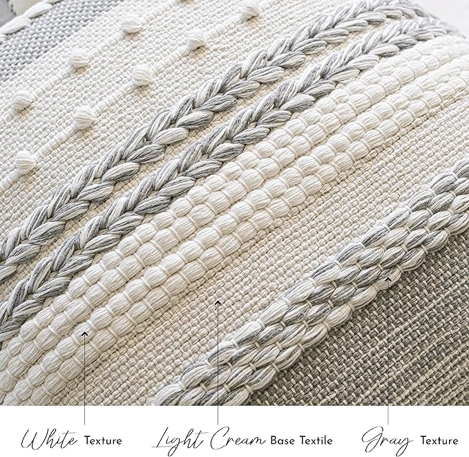 BlissBlush Gray Boho Decorative Throw Pillow Cover 18x18 Square Farmhouse Accent Cushion for Couch Sofa Livingroom Bedroom Pillowcase Modern Home Décor (Pack of 1)