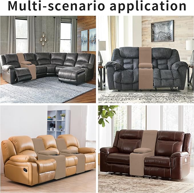 Easy-Going 2-Piece Recliner Console Cover for Reclining Loveseat Covers Stretch Jacquard Middle Console Cover for Recliner Couch and Sofa Camel