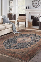 Keen Home Design 8x10 Rug - Machine Washable Area Rug with Non-Slip Backing, Ideal for Living Room, Dining Room, Bedroom - Vintage, Easy Clean, Durable, Low Pile Rug - (8' x 10')