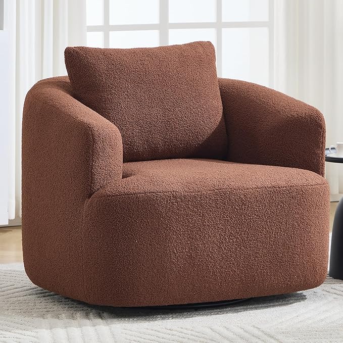 Swivel Accent Chair,360° Rotating Barrel Chair,Teddy Fleece High-Resilience Sponge Single Sofa, Easy Assembly for Living Room, Bedroom, Apartment Brown