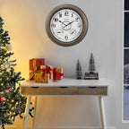 CLXEAST Illuminated Outdoor Clocks Waterproof 18 Inch with Smart Sensor,Large Outdoor Pool Clock with Temperature & Hygrometer,Grey Oak/Faux Barnwood,House Warming Gifts New Home